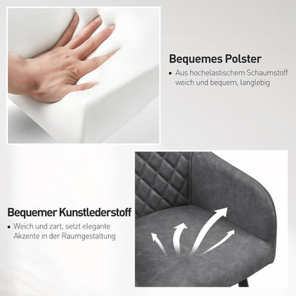 CLIPOP Esszimmerstühle 4er Set, Küchenstühle Grau Kunstlederstoff stühle Polsterstühle mit Armlehne Metallbeine Polstersessel Stühle für Esszimmer