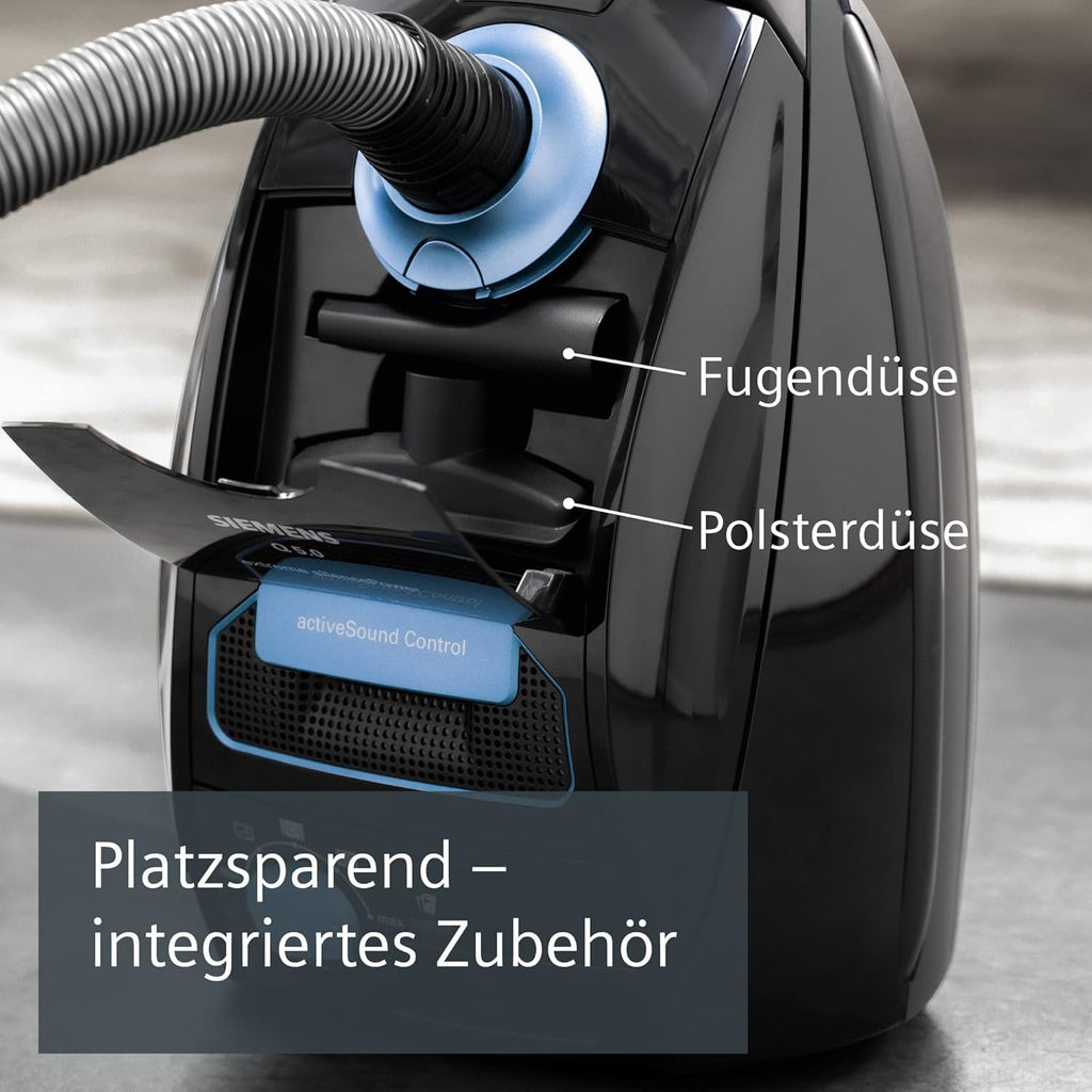 Siemens Staubsauger mit Beutel Q5.0 extreme silencePower VSQ5X1230, ideal für Allergiker, Hygiene-Filter, starke Saugleistung, Bodendüse