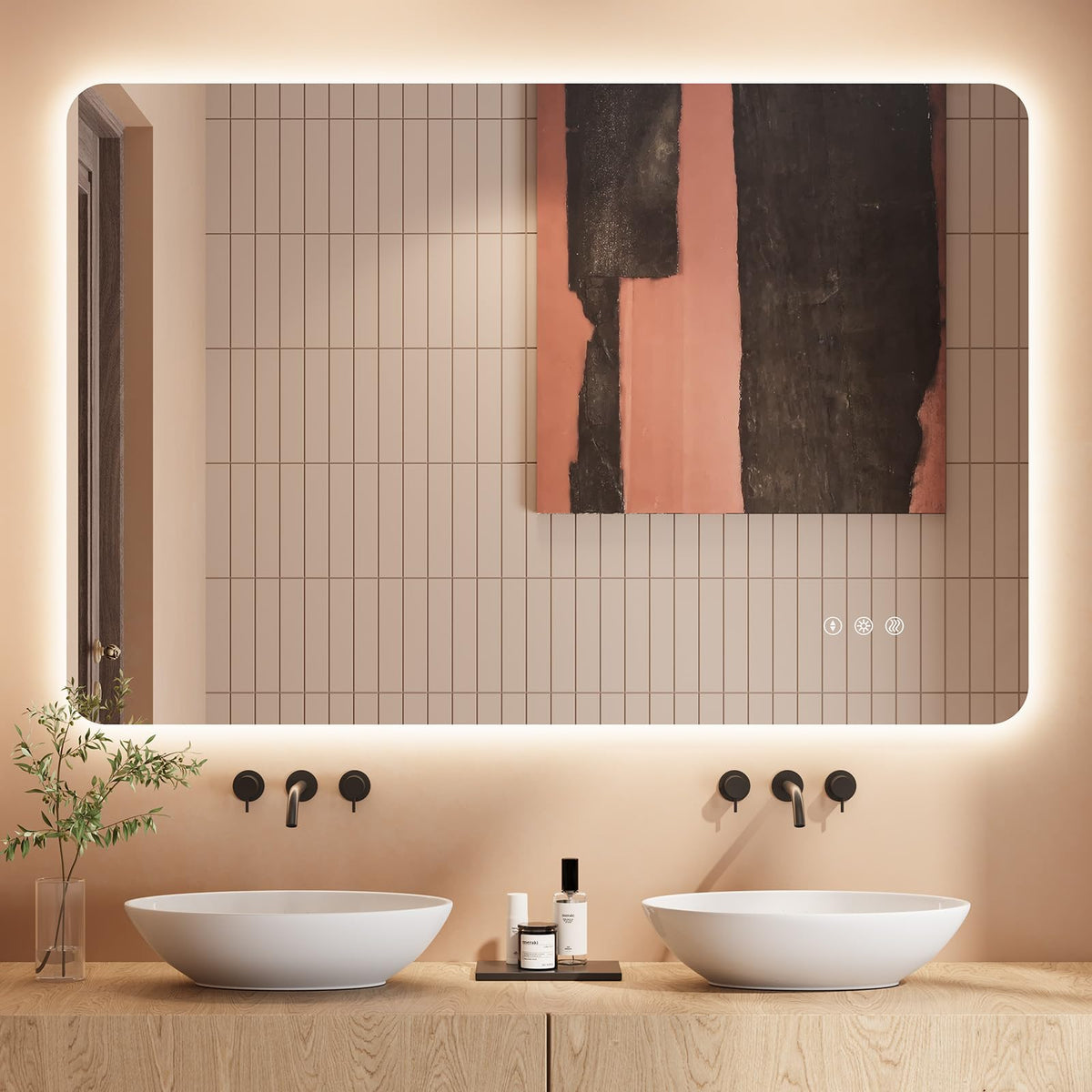 Dripex Badezimmerspiegel Led Badspiegel Rund, Touch-Schalter, Dimmbar, 3 Lichtfarbe Einstellbare Spiegel Bad mit Beleuchtung, LED Wandspiegel mit