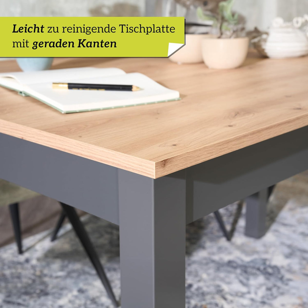 smart Esstisch 140x80 cm Asteiche, Küchentisch ausziehbar bis 180 cm, Esszimmertisch aus Holzwerkstoff inkl. erweiterbare Auszugsplatte, moderner