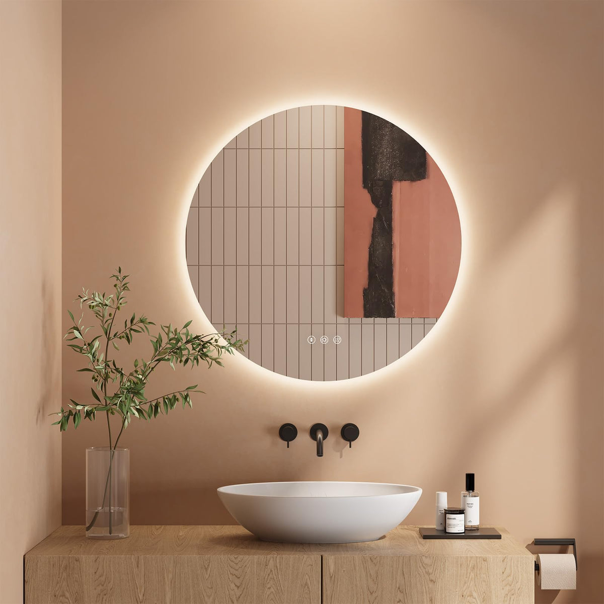 Dripex Badezimmerspiegel Led Badspiegel Rund, Touch-Schalter, Dimmbar, 3 Lichtfarbe Einstellbare Spiegel Bad mit Beleuchtung, LED Wandspiegel mit