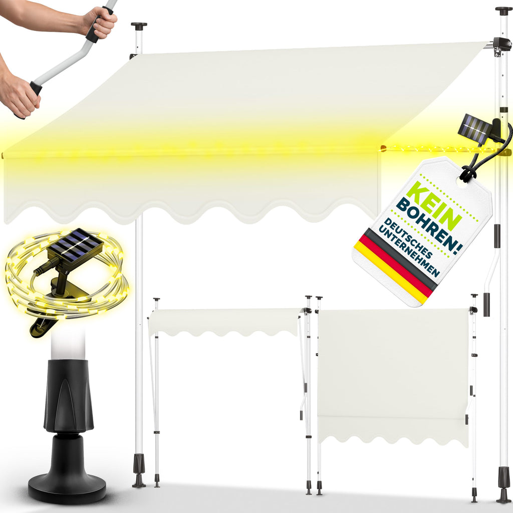 tillvex Klemmmarkise 350cm breit mit Handkurbel – Balkonmarkise ohne Bohren