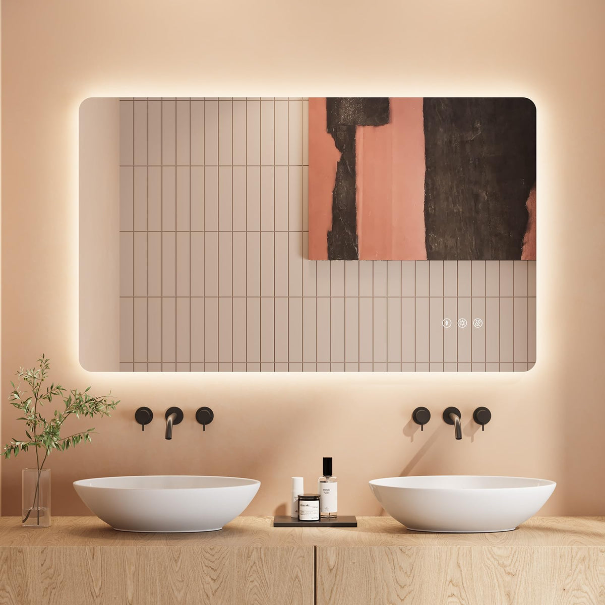 Dripex Badezimmerspiegel Led Badspiegel Rund, Touch-Schalter, Dimmbar, 3 Lichtfarbe Einstellbare Spiegel Bad mit Beleuchtung, LED Wandspiegel mit