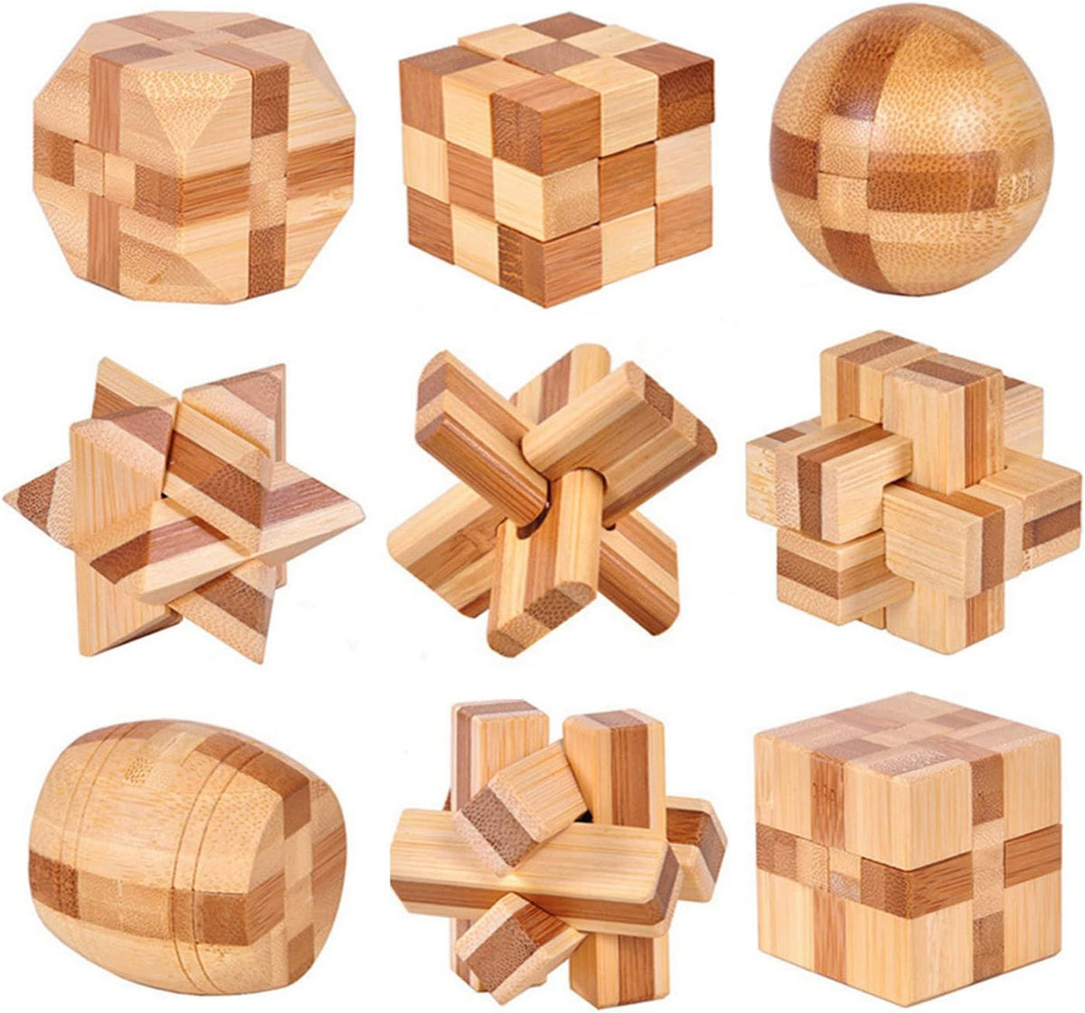 9 Stück Knobelspiele Holz Set, 3D Mini Puzzle Geduldspiele, IQ Logikspiele Denkspiele ab 14 Jahren