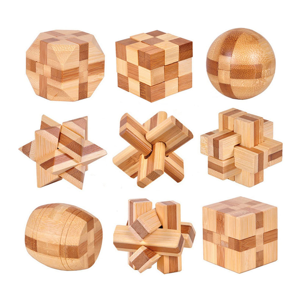 9 Stück Knobelspiele Holz Set, 3D Mini Puzzle Geduldspiele, IQ Logikspiele Denkspiele ab 14 Jahren