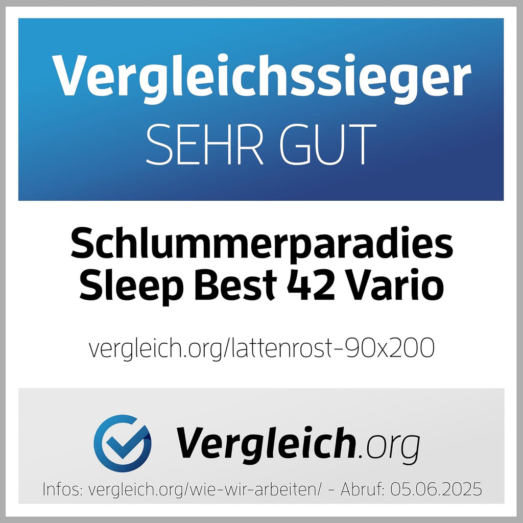 stabiler Lattenrost 100% BUCHE Lattenrahmen - Kopfteil verstellbar - SCHULTERFRÄSUNG, 7 Zonen, 42 Federleisten, Härte-Regulierung, Mittelgurt