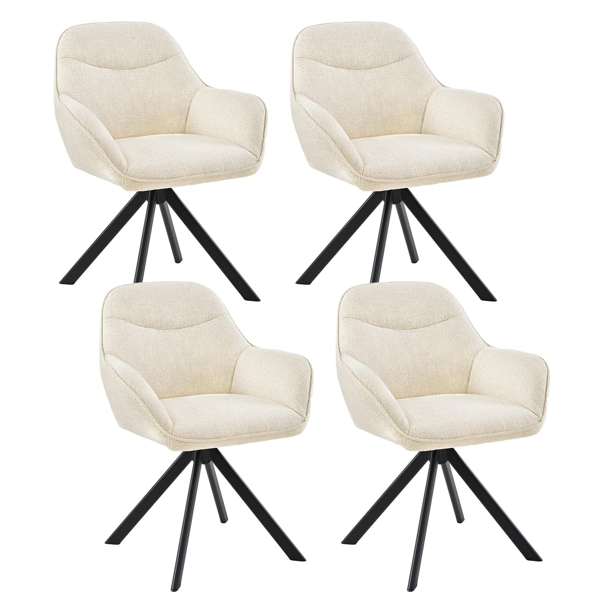 Esszimmerstühle Drehbar 4er Set mit Armlehne, 360° drehbar, Polsterstuhl Leinen, Drehstuhl Esszimmer Beige, Küchenstuhl mit Metallbeine für
