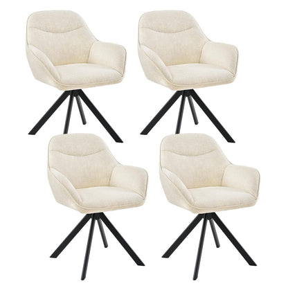 Esszimmerstühle Drehbar 4er Set mit Armlehne, 360° drehbar, Polsterstuhl Leinen, Drehstuhl Esszimmer Beige, Küchenstuhl mit Metallbeine für
