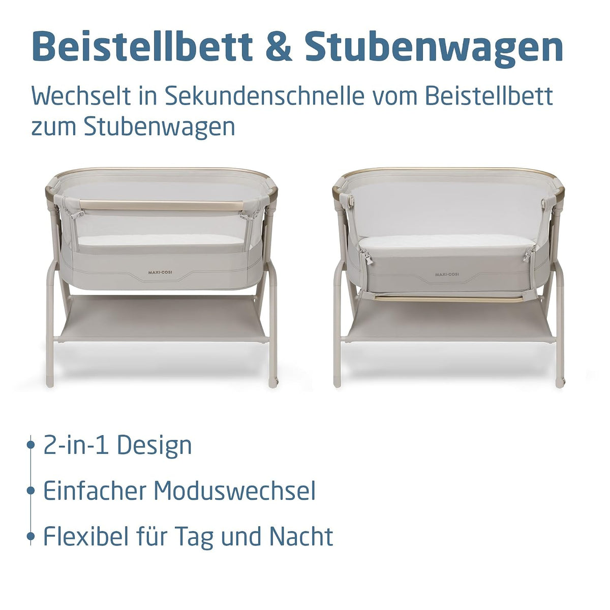 Maxi Cosi Iora² Baby Stubenbett, 0 – 6 kg (9 kg), Klappbares und Leichtes Beistellbett Baby, 5 cm CloudCore-Matratze, 5 Höhenstufen