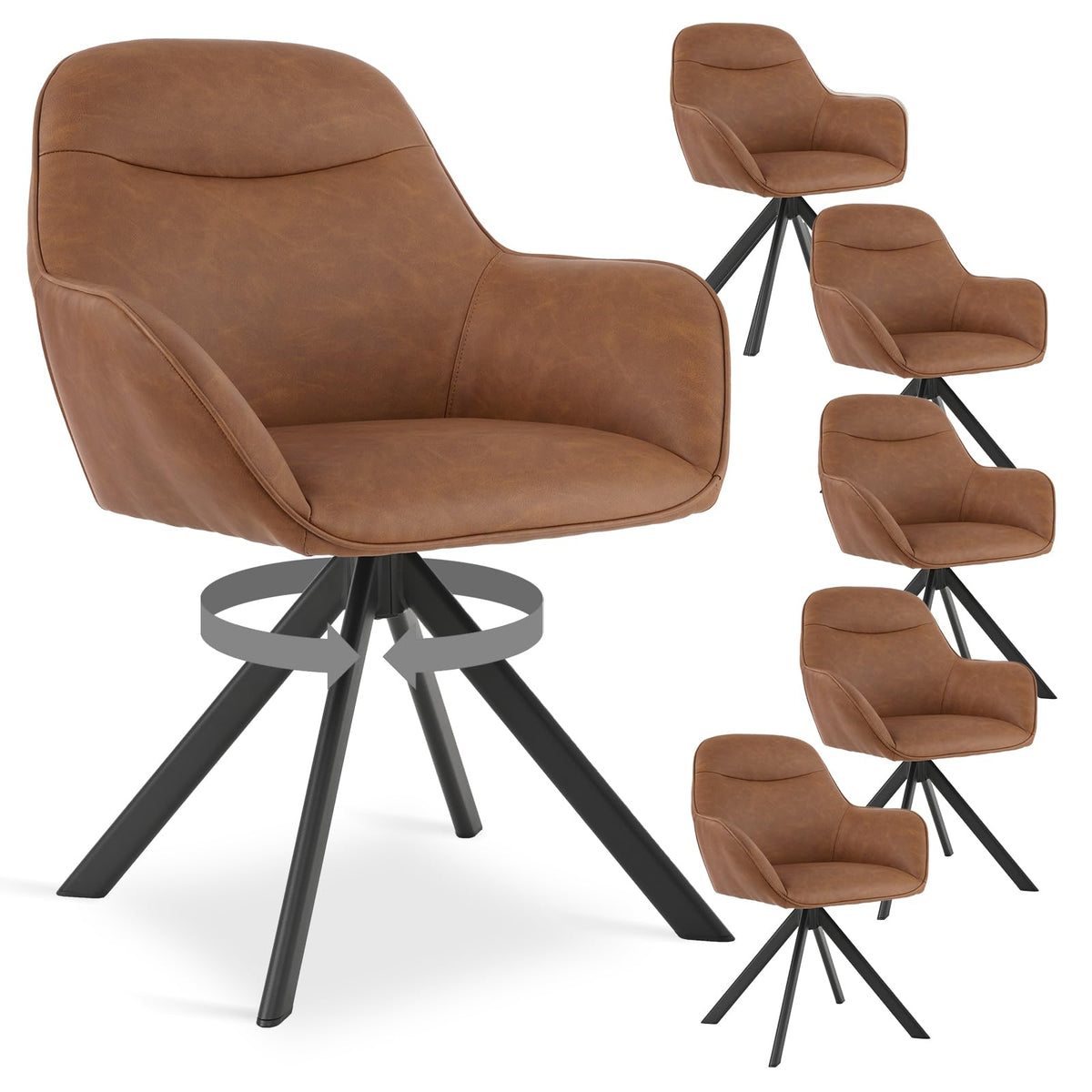 Esszimmerstühle Drehbar 4er Set mit Armlehne, 360° drehbar, Polsterstuhl Leinen, Drehstuhl Esszimmer Beige, Küchenstuhl mit Metallbeine für