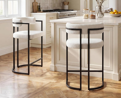 chairus Barhocker 2er Set mit Lehne Kunstfell bar Stool Tresenhocker Weiß