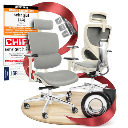 CLOUVOU BrightSeat Ergonomischer Bürostuhl Schwarz bis 150 kg – Schreibtischstuhl mit Kopfstütze, Lendenstütze & 2D Armlehnen