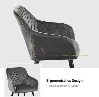 CLIPOP Esszimmerstühle 2er Set, Küchenstühle Grau Samtstoff stühle Polsterstühle mit Armlehne Metallbeine Polstersessel Stühle für Esszimmer Küche
