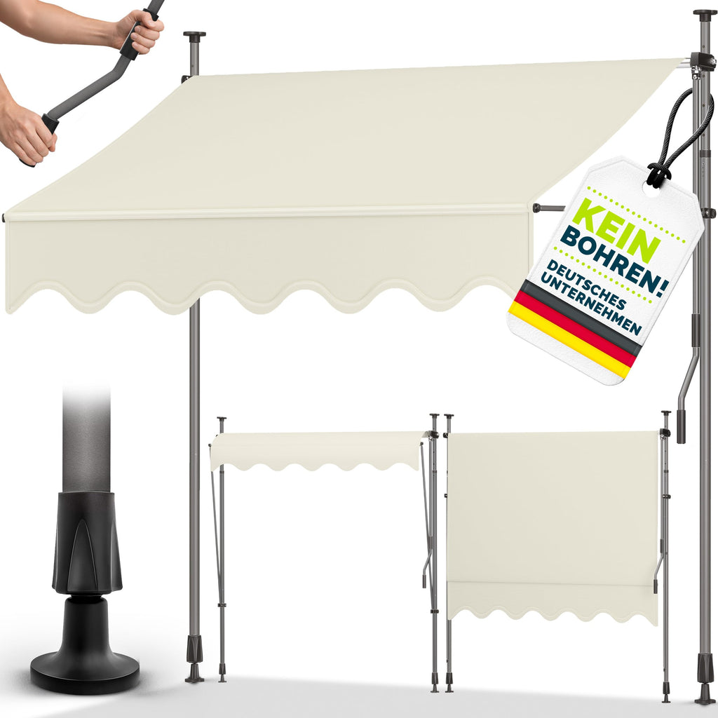 tillvex Klemmmarkise 350cm breit mit Handkurbel – Balkonmarkise ohne Bohren