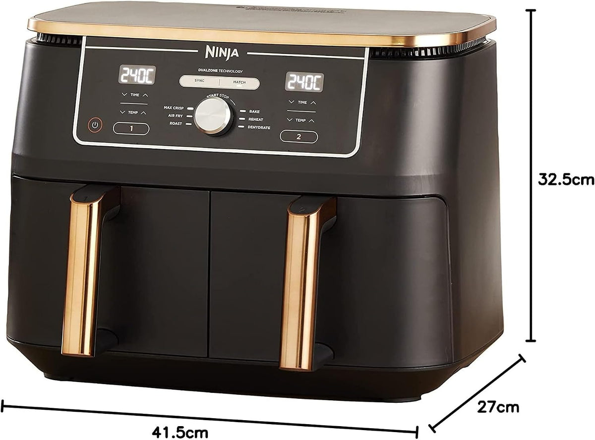 Ninja Foodi MAX Dual Zone Heißluftfritteuse, 9,5 L Airfryer, 2 Fächer, 6-in-1, Antihaftbeschichtung, spülmaschinenfeste Körbe