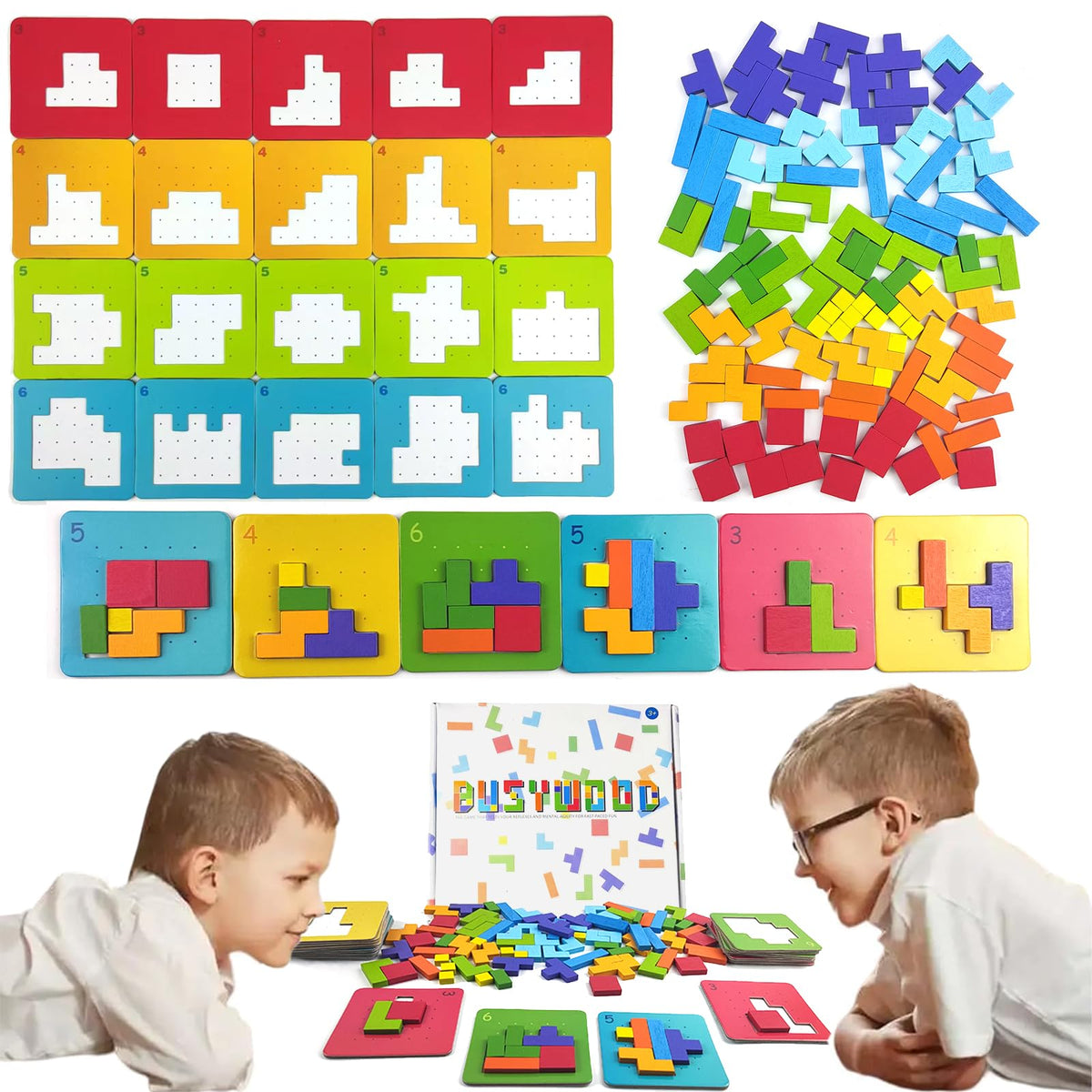 Kreatives Holzpuzzle Stäbchen & Ringe, Montessori Spielzeug Formanpassungsspiel ab 3 Jahren