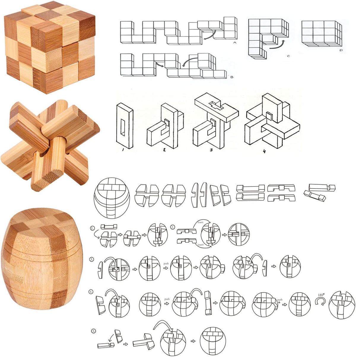 9 Stück Knobelspiele Holz Set, 3D Mini Puzzle Geduldspiele, IQ Logikspiele Denkspiele ab 14 Jahren