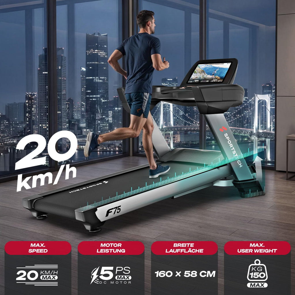 Sportstech, Laufband klappbar mit großem 21,5-Zoll-Touchdisplay, F75