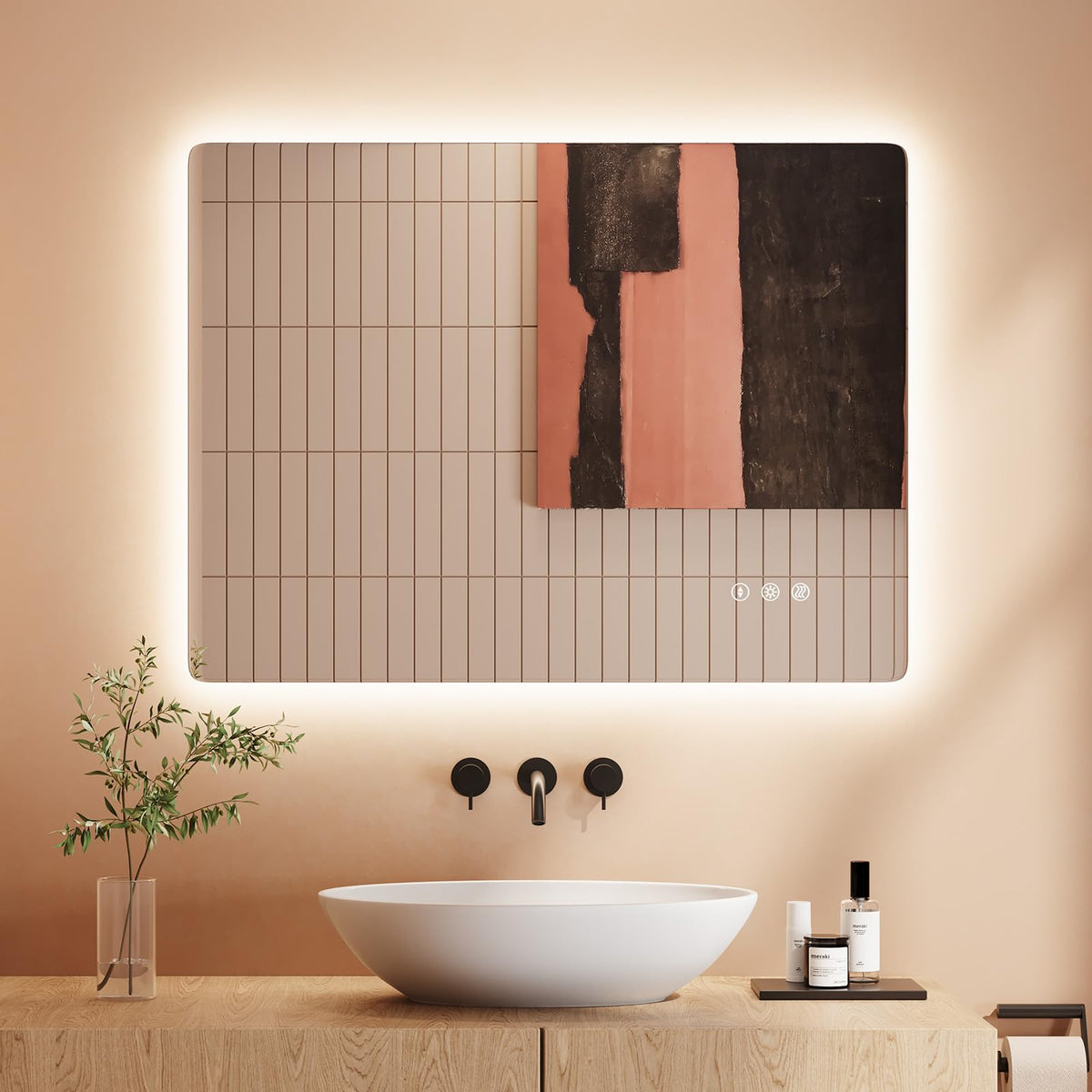 Dripex Badezimmerspiegel Led Badspiegel Rund, Touch-Schalter, Dimmbar, 3 Lichtfarbe Einstellbare Spiegel Bad mit Beleuchtung, LED Wandspiegel mit