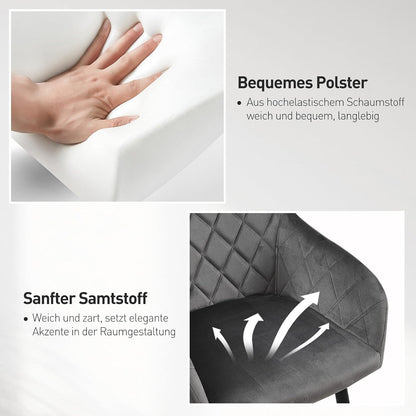 CLIPOP Esszimmerstühle 2er Set, Küchenstühle Grau Samtstoff stühle Polsterstühle mit Armlehne Metallbeine Polstersessel Stühle für Esszimmer Küche