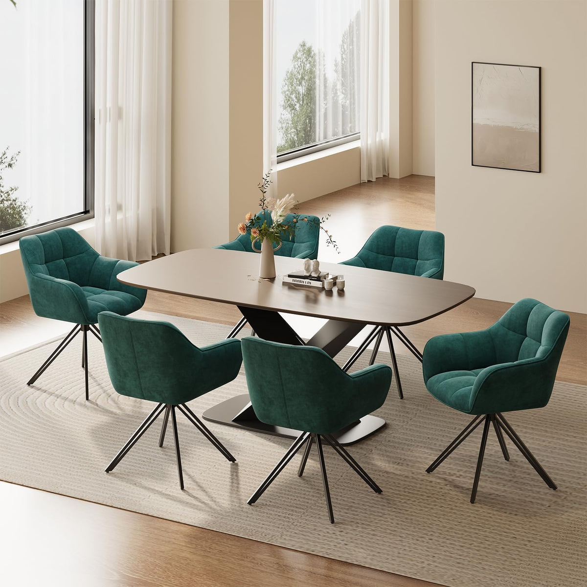 COLAMY Drehstühle für Esszimmer, 2er Set, Drehbare Polsterstühle mit Armlehnen und Rückenlehne, Bequeme Küchenstühle für Wohnzimmer & Essbereich