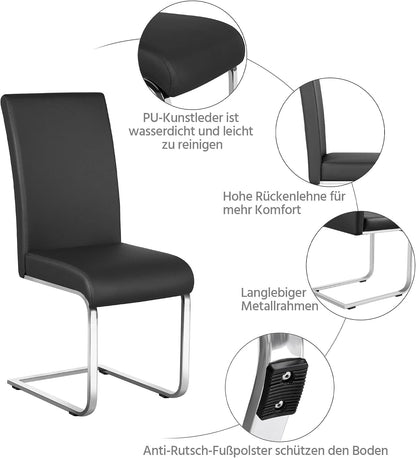 Yaheetech Esszimmerstühle 2er Set Schwingstuhl hohe Rückenlehne Schwarz