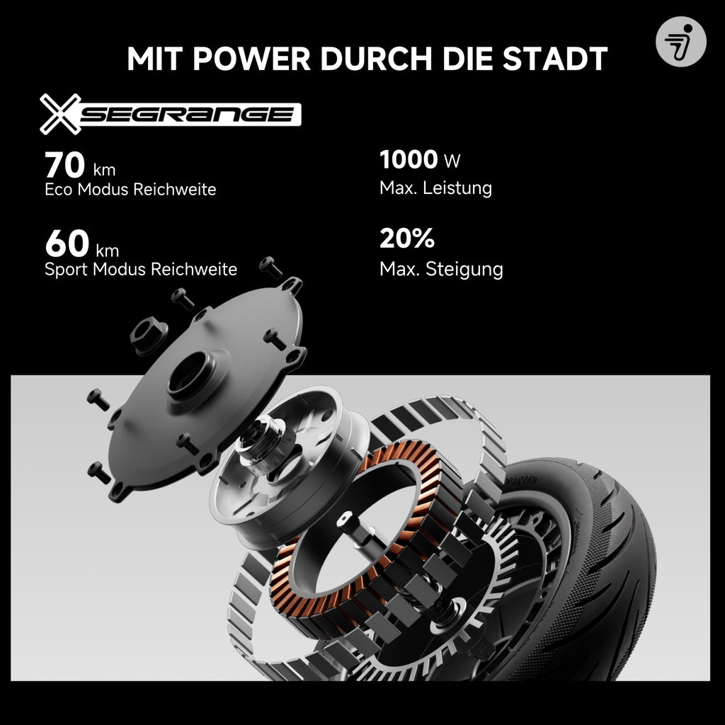 Segway-Ninebot F3 D, E-Scooter mit Straßenzulassung für Erwachsene, 70km Reichweite im Eco-Modus, 120kg Tragfähigkeit, doppelte hydraulische Federung, Smart Display, Schwarz