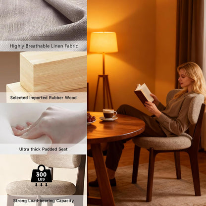Esszimmerstühle 4er Set mit Polsterung, Holzbeine in Walnuss, Khaki, Küchenstühle mit geschwungener Rückenlehne