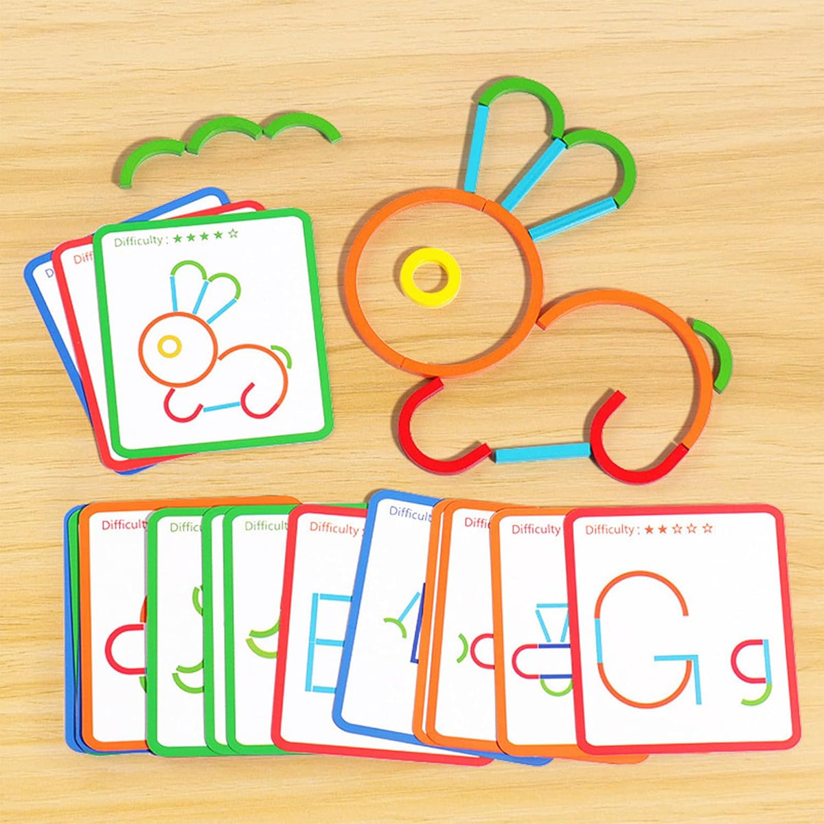 Kreatives Holzpuzzle Stäbchen & Ringe, Montessori Spielzeug Formanpassungsspiel ab 3 Jahren