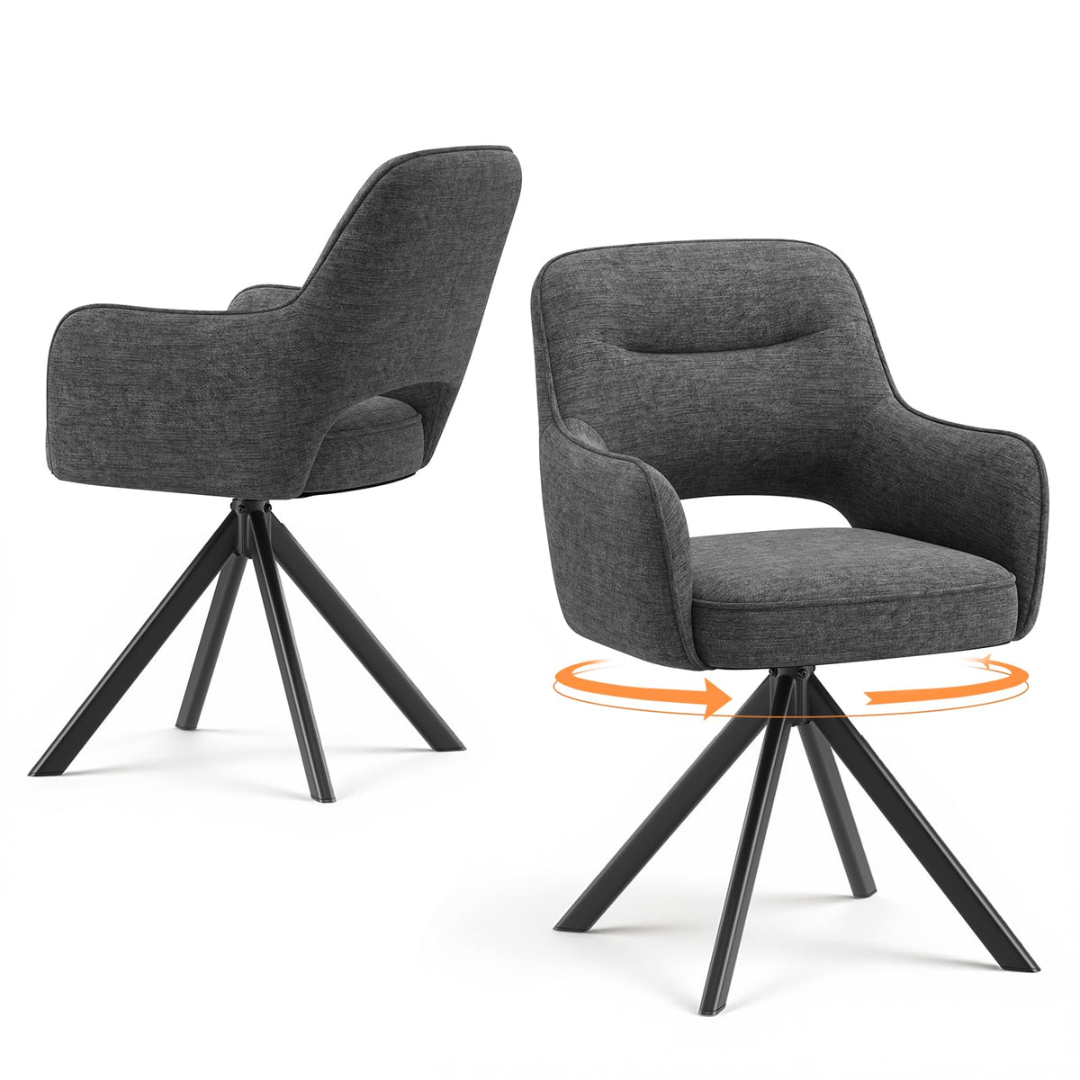 COLAMY Drehstühle für Esszimmer, 2er Set, Drehbare Polsterstühle mit Armlehnen und Rückenlehne, Bequeme Küchenstühle für Wohnzimmer & Essbereich