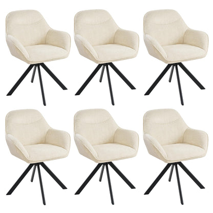 Esszimmerstühle Drehbar 4er Set mit Armlehne, 360° drehbar, Polsterstuhl Leinen, Drehstuhl Esszimmer Beige, Küchenstuhl mit Metallbeine für