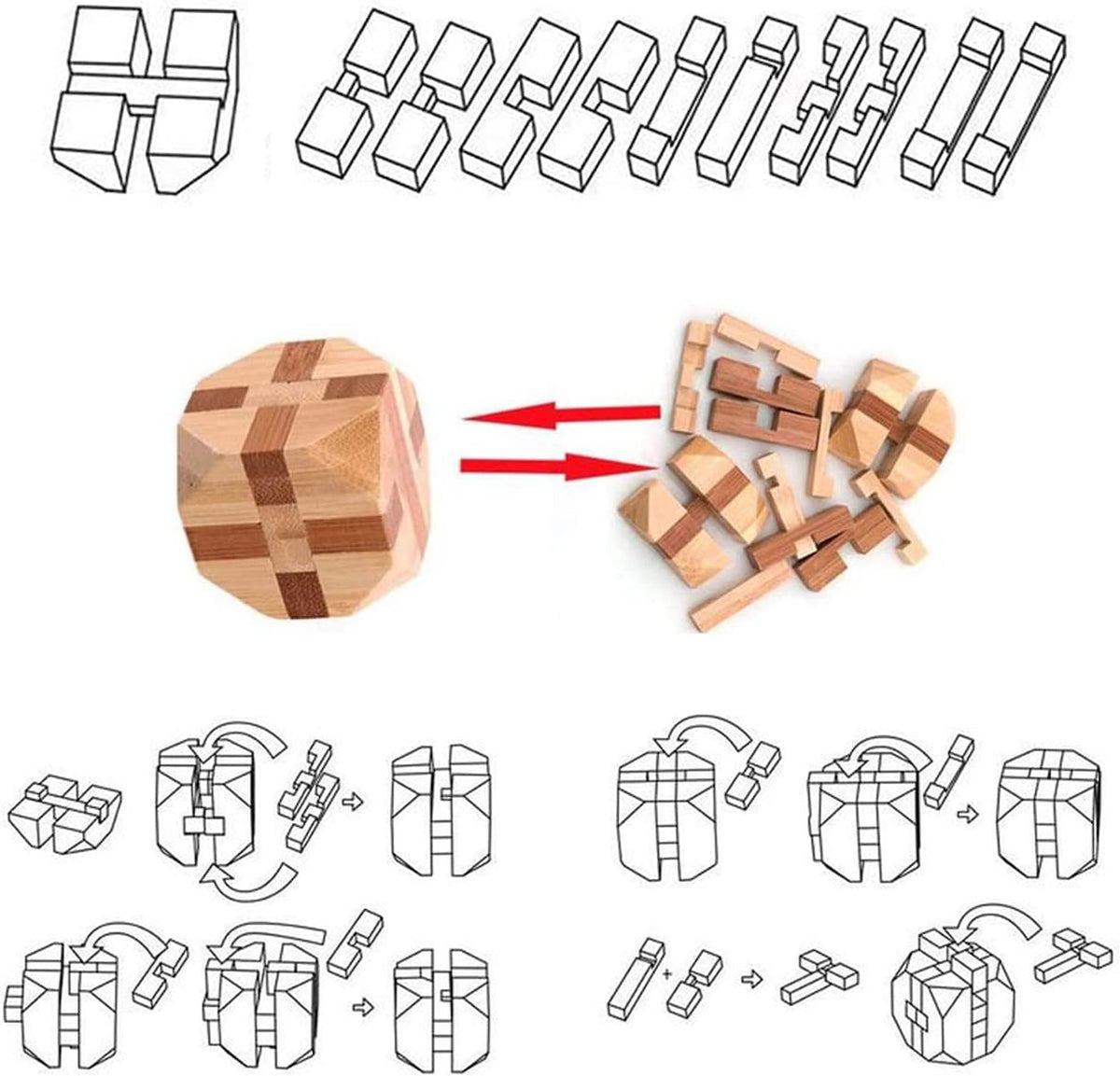 9 Stück Knobelspiele Holz Set, 3D Mini Puzzle Geduldspiele, IQ Logikspiele Denkspiele ab 14 Jahren