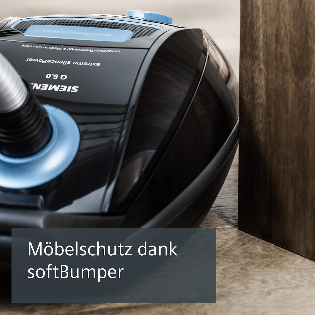 Siemens Staubsauger mit Beutel Q5.0 extreme silencePower VSQ5X1230, ideal für Allergiker, Hygiene-Filter, starke Saugleistung, Bodendüse