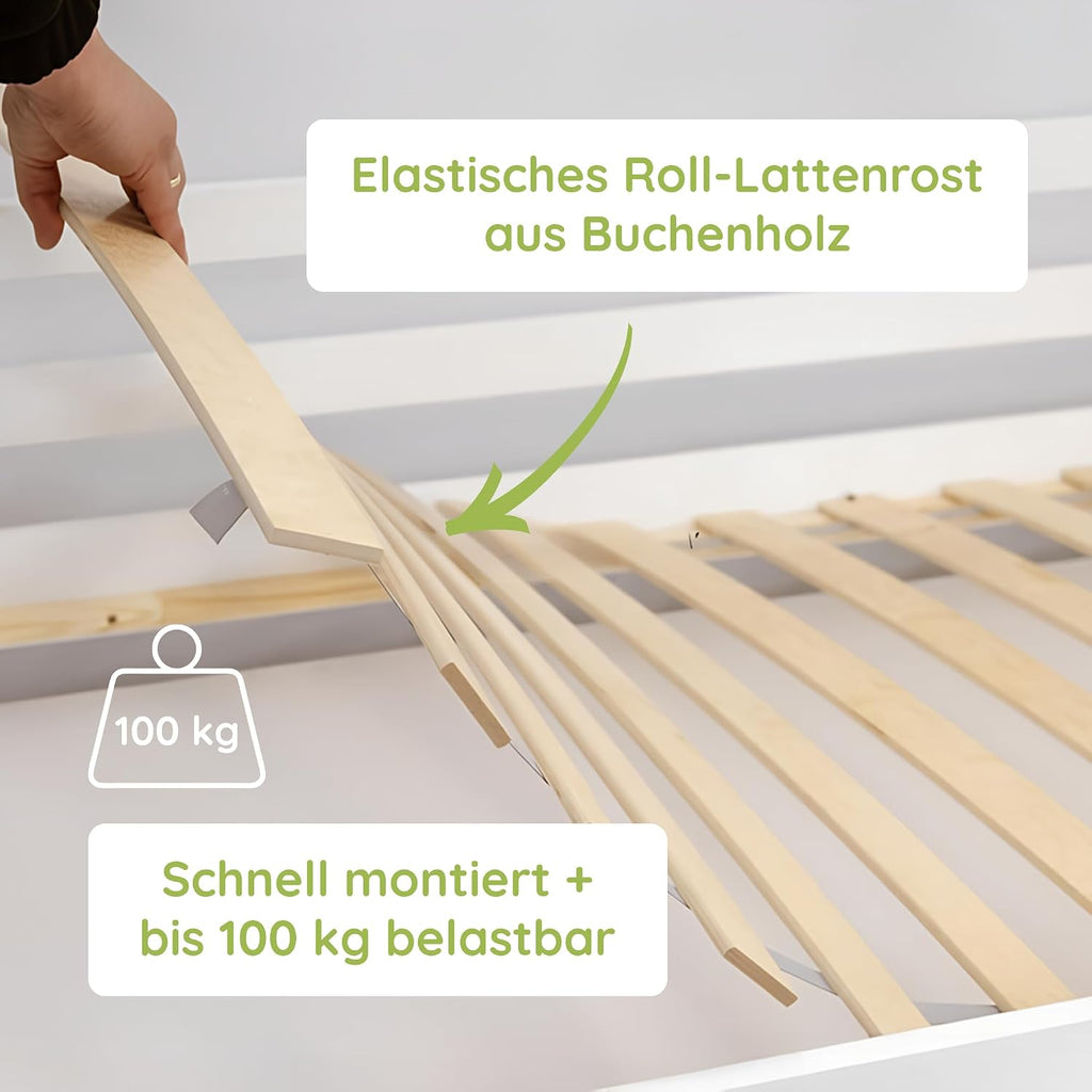 Kids Collective Kinderbett Bodenbett 120x200 cm Bett mit Rausfallschutz & Lattenrost Montessori Bett Bed Gitterbett Kinder Jugendbett Einzelbett