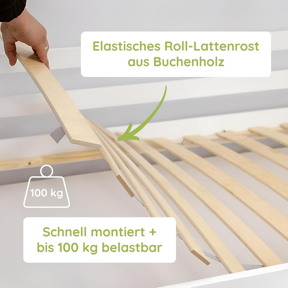 Kids Collective Kinderbett Bodenbett 120x200 cm Bett mit Rausfallschutz & Lattenrost Montessori Bett Bed Gitterbett Kinder Jugendbett Einzelbett