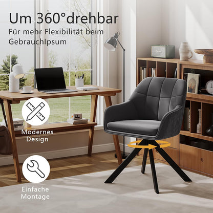 Esszimmerstühle drehbar 4er Set Grau Armlehnenstuhl Polsterstuhl drehstuhl Esszimmer drehstühle aus Samt Küchenstuhl mit Metallbeine für Wohnzimmer