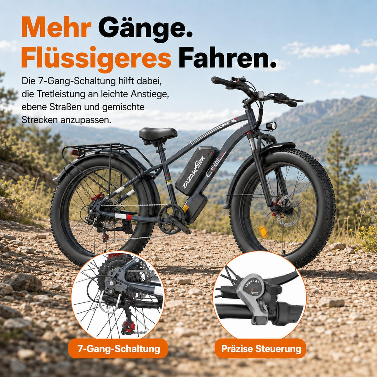E Bike Herren 26Zoll E Mountainbike 100-120km Reichweite 48V20AH 250W Hintermotor 7-Gang 25km/h E-Bike lockable Federgabel & hydraulische Scheibenbremsen Elektro Fahrrad Männer für Offroad & Trail