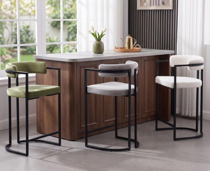 chairus Barhocker 2er Set mit Lehne Kunstfell bar Stool Tresenhocker Weiß