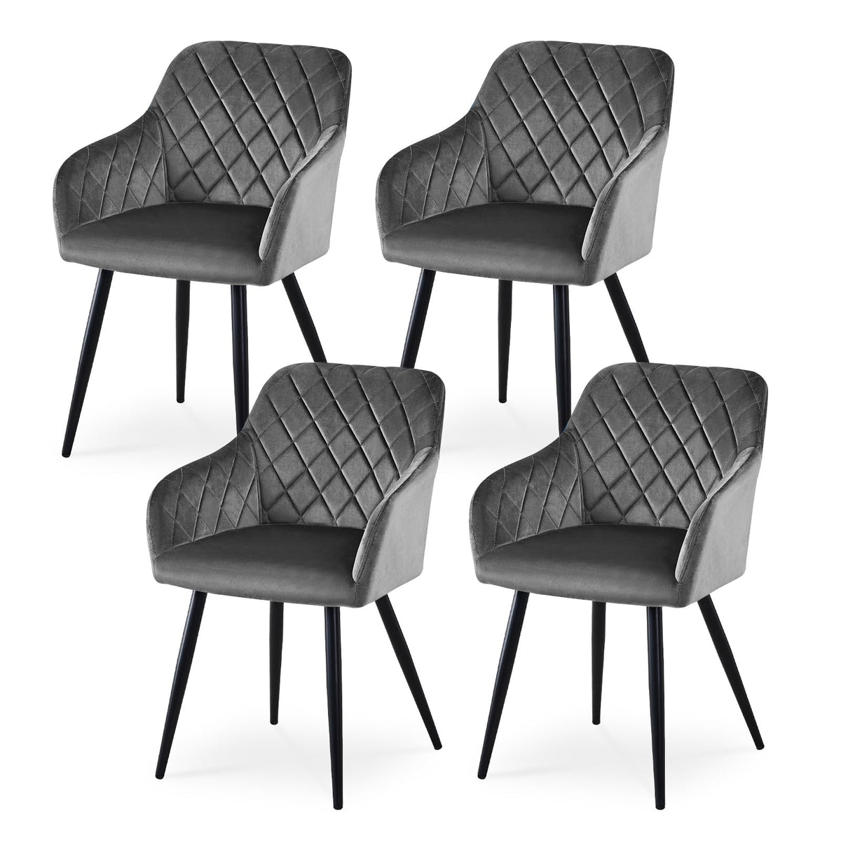 CLIPOP Esszimmerstühle 2er Set, Küchenstühle Grau Samtstoff stühle Polsterstühle mit Armlehne Metallbeine Polstersessel Stühle für Esszimmer Küche