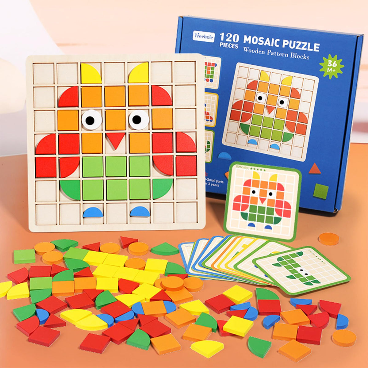 Kreatives Holzpuzzle Stäbchen & Ringe, Montessori Spielzeug Formanpassungsspiel ab 3 Jahren