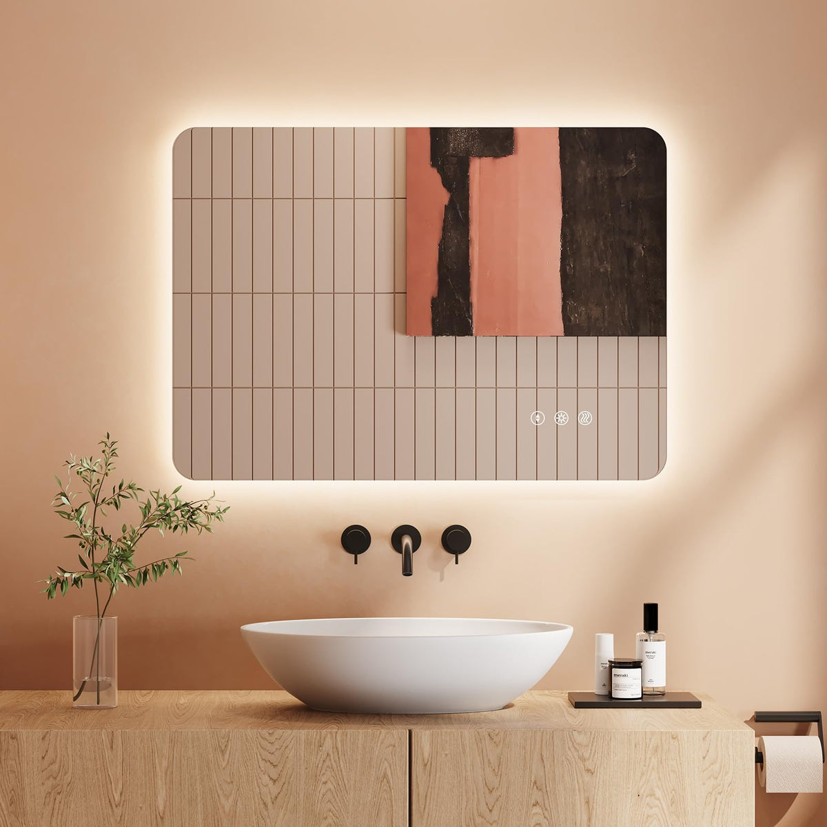 Dripex Badezimmerspiegel Led Badspiegel Rund, Touch-Schalter, Dimmbar, 3 Lichtfarbe Einstellbare Spiegel Bad mit Beleuchtung, LED Wandspiegel mit