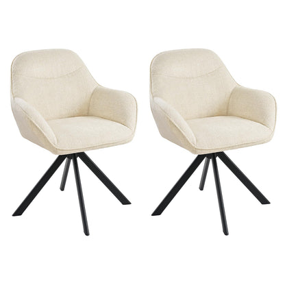 Esszimmerstühle Drehbar 4er Set mit Armlehne, 360° drehbar, Polsterstuhl Leinen, Drehstuhl Esszimmer Beige, Küchenstuhl mit Metallbeine für