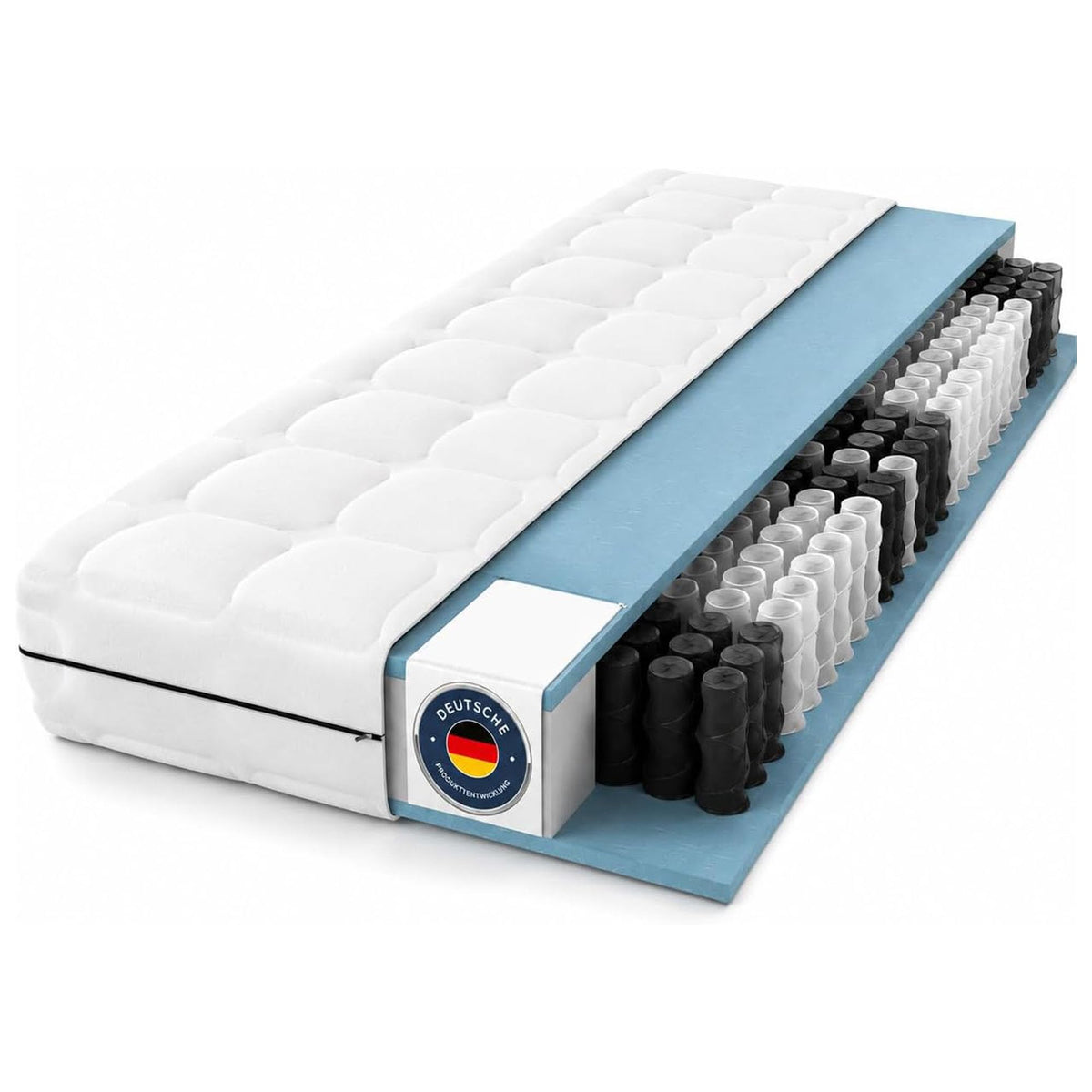 BMM Ortho Medic Taschenfederkernmatratze 90x200 H3 – 7 Zonen Federkernmatratze 21 cm hoch, ergonomisch & rückenschonend, atmungsaktiv