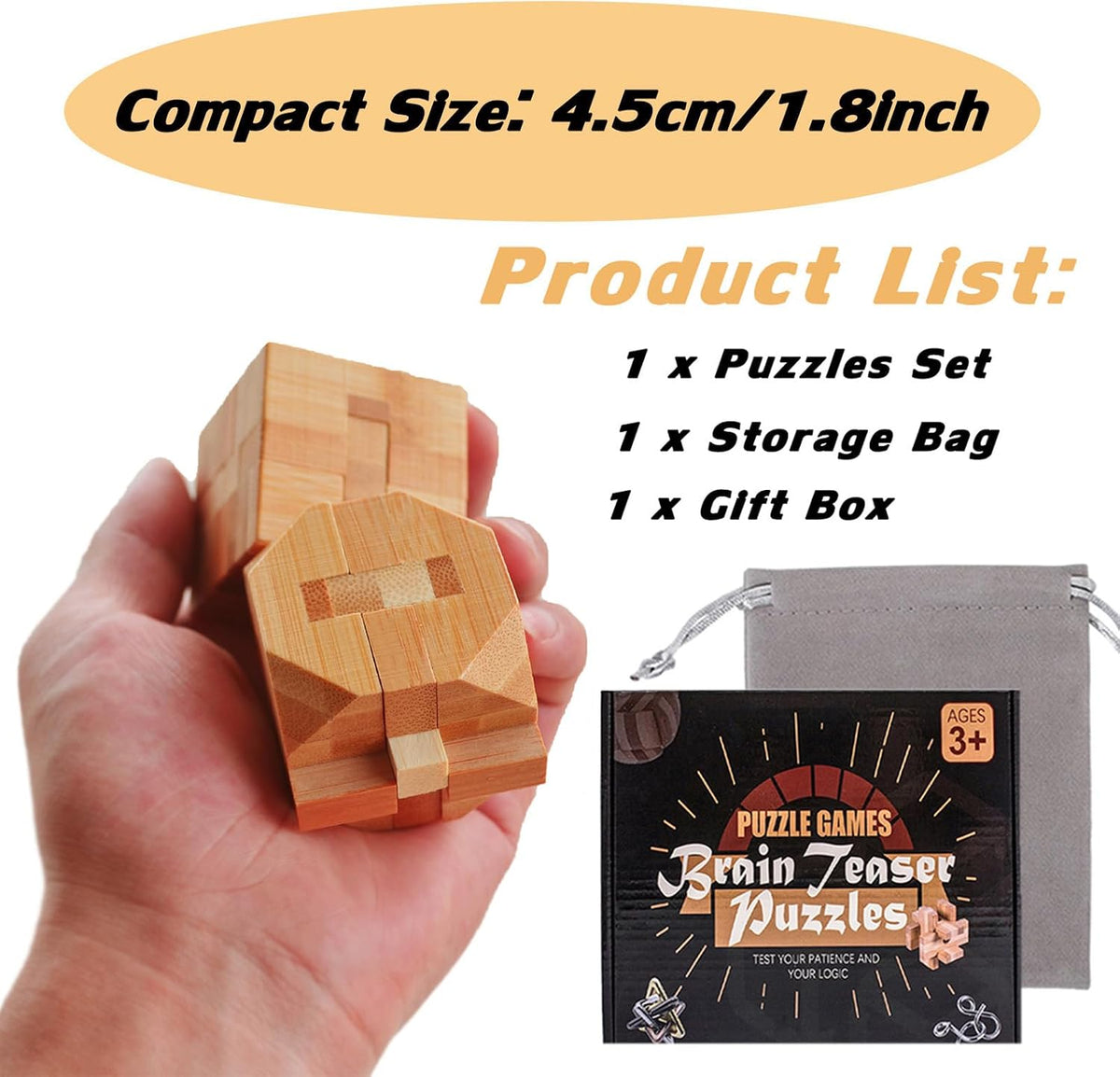 9 Stück Knobelspiele Holz Set, 3D Mini Puzzle Geduldspiele, IQ Logikspiele Denkspiele ab 14 Jahren