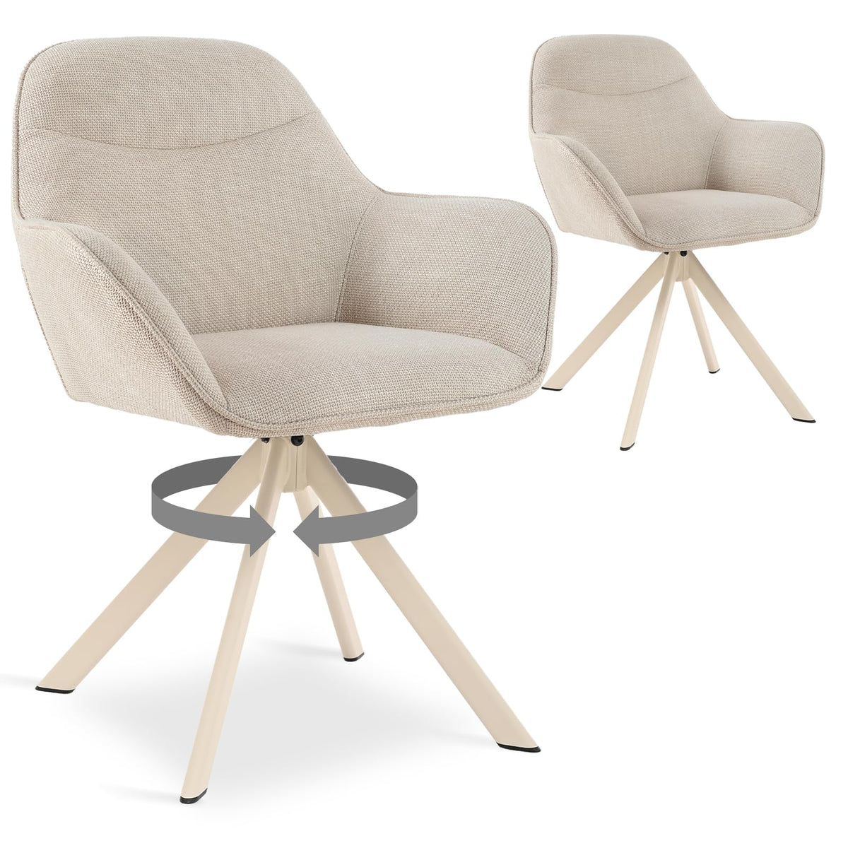 Esszimmerstühle Drehbar 4er Set mit Armlehne, 360° drehbar, Polsterstuhl Leinen, Drehstuhl Esszimmer Beige, Küchenstuhl mit Metallbeine für