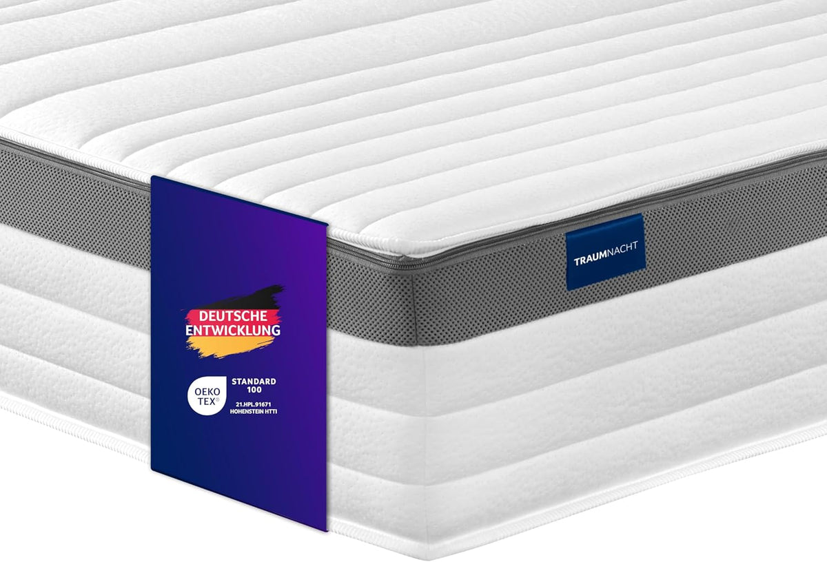 Traumnacht Exklusiv 7-Zonen 1.000er Tonnentaschenfederkernmatratze, Stiftung Warentest Testurteil Gut - Ausgabe 10/2023, 23 cm Premiumhöhe, Öko-Tex