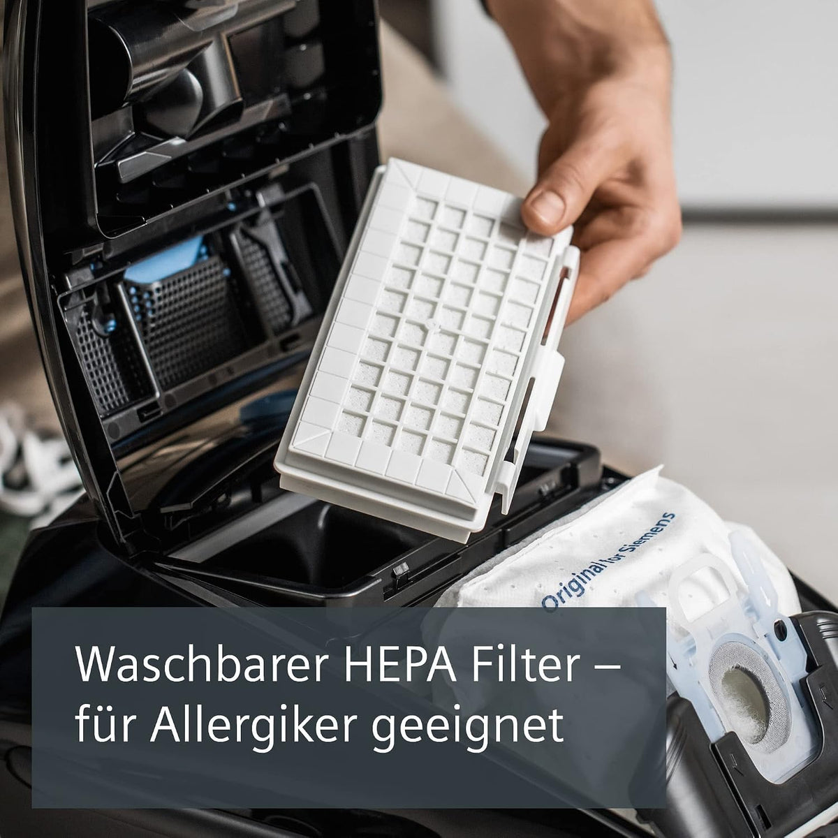 Siemens Staubsauger mit Beutel Q5.0 extreme silencePower VSQ5X1230, ideal für Allergiker, Hygiene-Filter, starke Saugleistung, Bodendüse