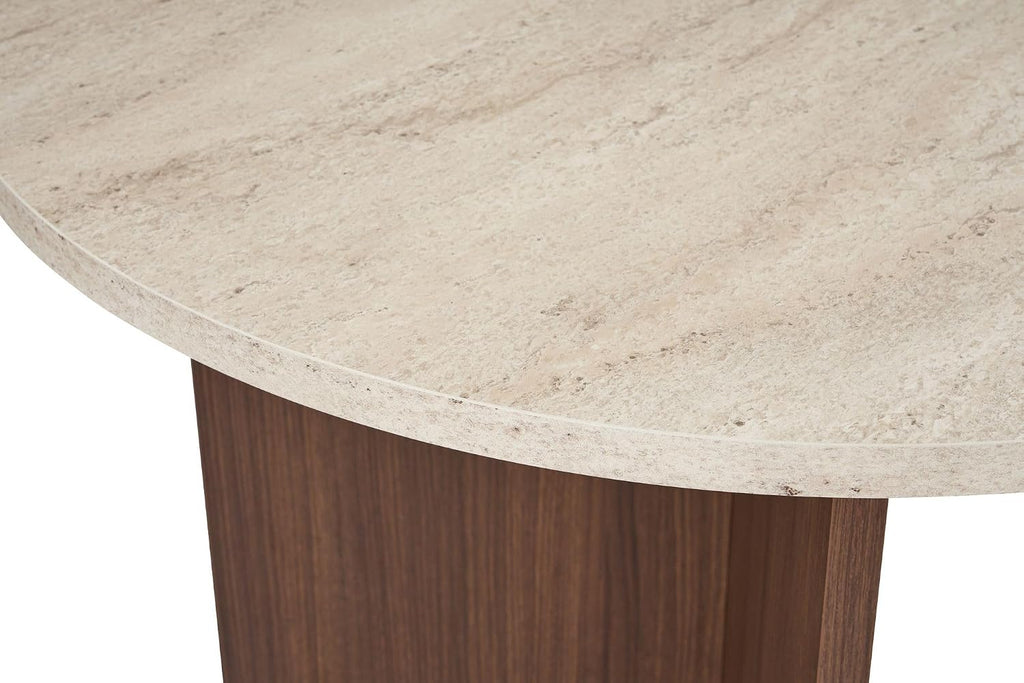 Moderner Esstisch, 180 x 90 x 75 cm, Travertine & Walnuss-Farben – 100% melaminbeschichtete Spanplatte, 25 mm Stärke