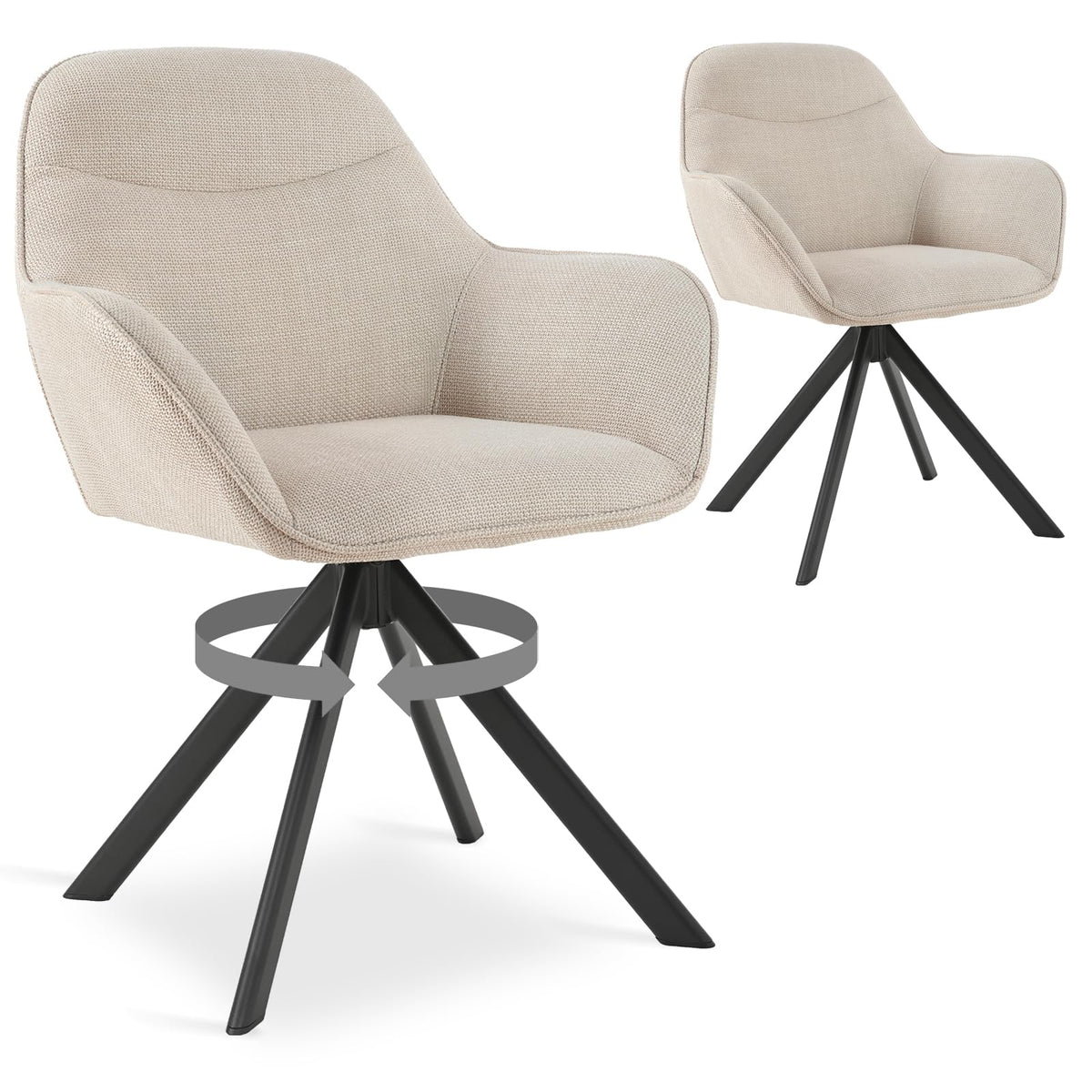 Esszimmerstühle Drehbar 4er Set mit Armlehne, 360° drehbar, Polsterstuhl Leinen, Drehstuhl Esszimmer Beige, Küchenstuhl mit Metallbeine für