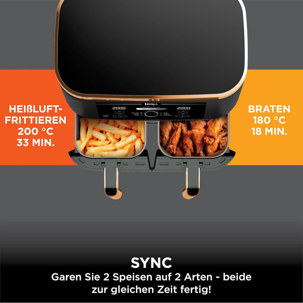 Ninja Foodi MAX Dual Zone Heißluftfritteuse, 9,5 L Airfryer, 2 Fächer, 6-in-1, Antihaftbeschichtung, spülmaschinenfeste Körbe